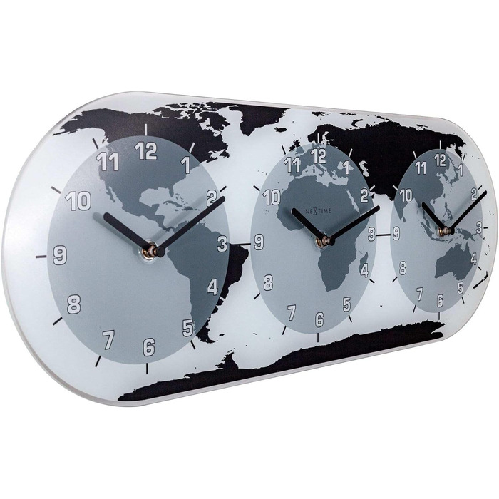 Настінний годинник NeXtime 'MONDIAL з 3 циферблатами, скло, 50 x 18,6 см