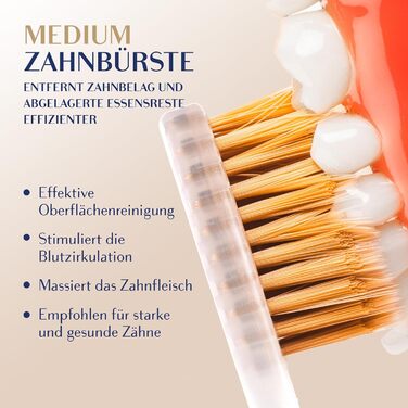 Зубні щітки Royal Denta Gold Medium 4 Pack - щетина подвійної довжини для чищення міжзубних проміжків, частинки золота проти бактерій, видалення зубного каменю, середньої міцності, багатобарвна