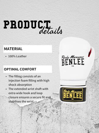 Боксерські рукавички BENLEE Rocky Marciano Sugar Deluxe, білі, 14 унцій