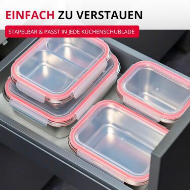 Ланчбокс Westmark Edelstahl Непротікаючий контейнер для сніданку Підходить для мікрохвильової печі та духовки, не містить BPA Бенто-бокс для школи, роботи та дитячого садка Сріблястий, розділений 450 280 мл, 450 280 мл