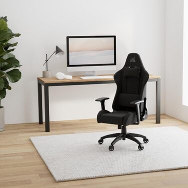 Ігрове крісло Corsair TC100 Relaxed Тканина Дизайн у стилі гонок Поперекова підтримка Знімна подушка для шиї з піни з ефектом пам&39яті Регульовані підлокітники Чорний колір, легована сталь, чорний колір