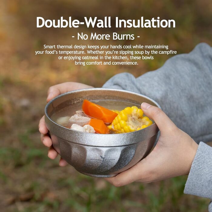 Двостінні титанові миски 800 мл вівсянка, їжа, рисовий суп, ізольована титанова миска, надлегка портативна посуд для кемпінгу на свіжому повітрі, металева чашка (срібна) Ti1169T 800 мл срібло Ti1169t