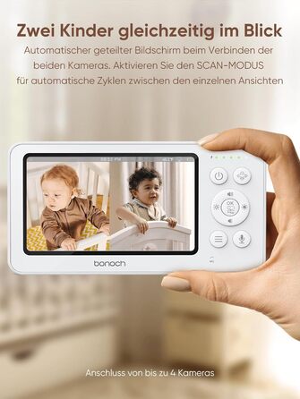 Відеоняня з 2 камерами, відеоняня 4,3 дюйма 720p без Wi-Fi, акумулятор 4000mAh, нічне бачення, функція двостороннього аудіо, режим