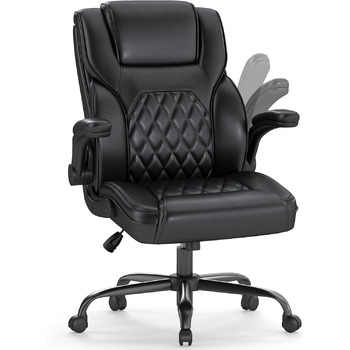 Крісло керівника AnyGod зі штучної шкіри, ергономічне офісне крісло з поперековою опорою, міцне поворотне крісло зі складними підлокітниками та регулюванням висоти для домашнього офісу, чорне