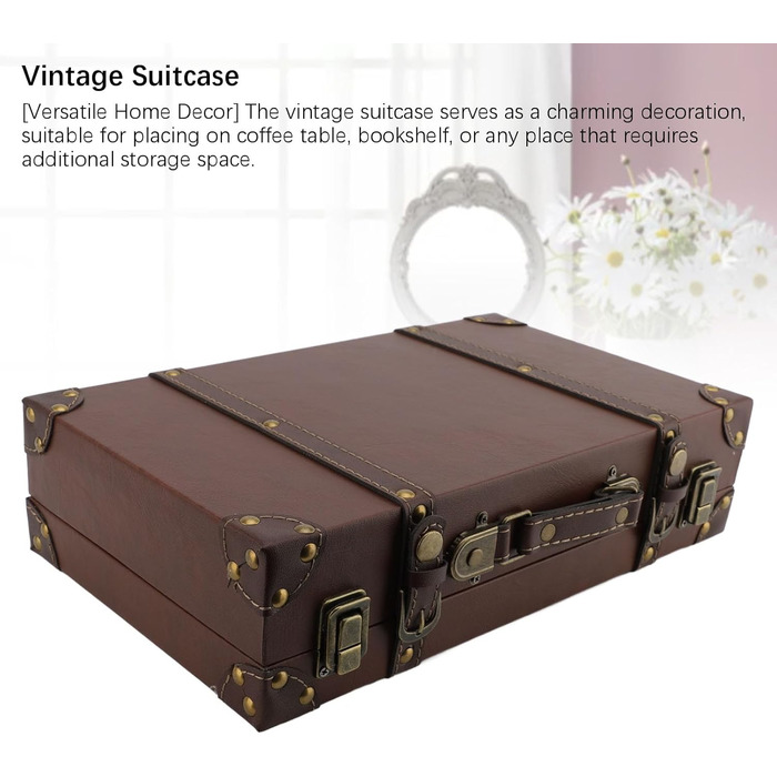 Вінтажна валіза Yctze, 34 x 20,5 x 8 см, Декоративна валіза з дерева та шкіри для зберігання речей, оформлення дому та тематичних вечірок