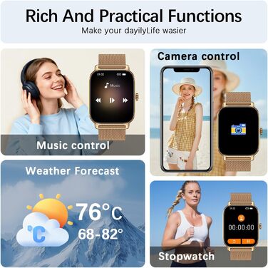 Жіночий смарт-годинник для фітнесу з функцією телефону Bluetooth-годинник з дзвінками, фітнес-трекер для чоловіків, водонепроникний смарт-годинник з пульсом, монітором сну, крокоміром, спортивний годинник для Android iOS, золотий