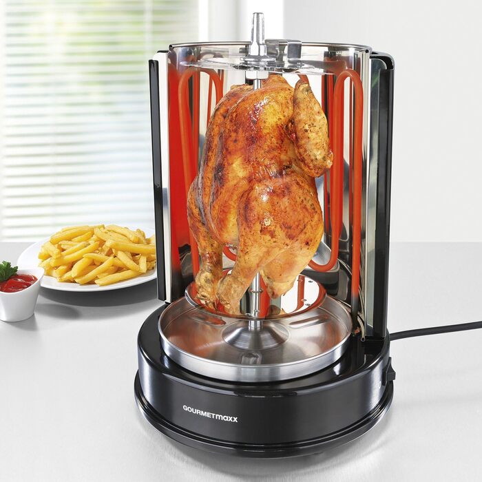 Гриль для шашлику GOURMETmaxx Вертикальний електрогриль для шашликів, гіроскопів, шашлику Електричний гриль з центральним шампуром і 6 додатковими шампурами, також можна використовувати як гриль для шашлику