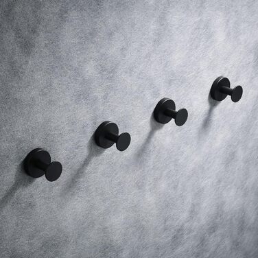 Настінні гачки для ванної кімнати, гачки для одягу, гачки для рушників, настінні, 4 шт., чорні аксесуари, надміцні, вішалка для капелюхів, вішалка для одягу, чорний, 9777B-4