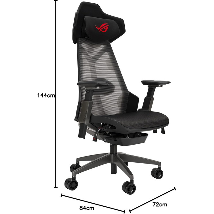 Ігрове крісло ASUS ROG Destrier Ergo (ергономічне ігрове крісло, підлокітники з поворотом на 360 для мобільних ігор, акустична панель, алюмінієвий каркас, повітропроникна сітка, регульована поперекова опора та підголівник) ROG Destrier Ergo Black