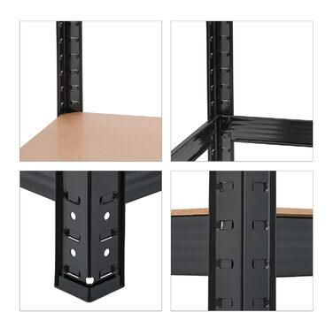 Міцний стелаж Relaxdays, ВxШxГ 180x100x60 см, 5 полиць, сталь, чорний Вантажопідйомність 1250 кг, вставний, для підвалу, гаража