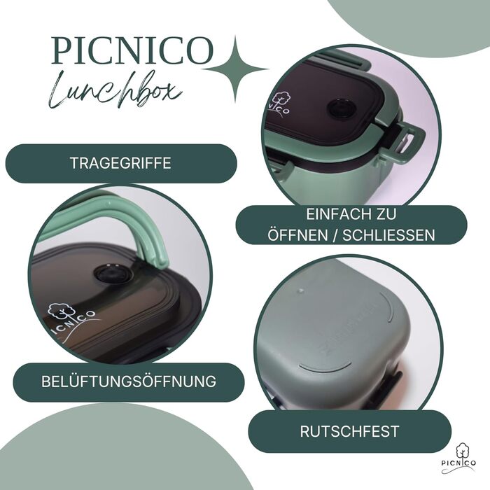 Преміум ланчбокс для дітей 1200 мл, двоповерховий, з 6 відділеннями, зелений (без BPA) контейнер для сніданків та перекусів з ложкою та виделкою ідеально підходить для дитячого садка та школи, можна мити в посудомийній машині, герметичний