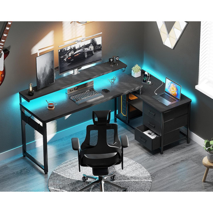 Г-подібний письмовий стіл ODK, 174 x 100 см, метал / дерево, чорний