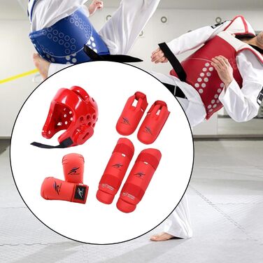 Комплект спорядження для спарингу карате, боксерський головний убір із щитками для гомілок, боксерський головний убір для карате, червоний, XS
