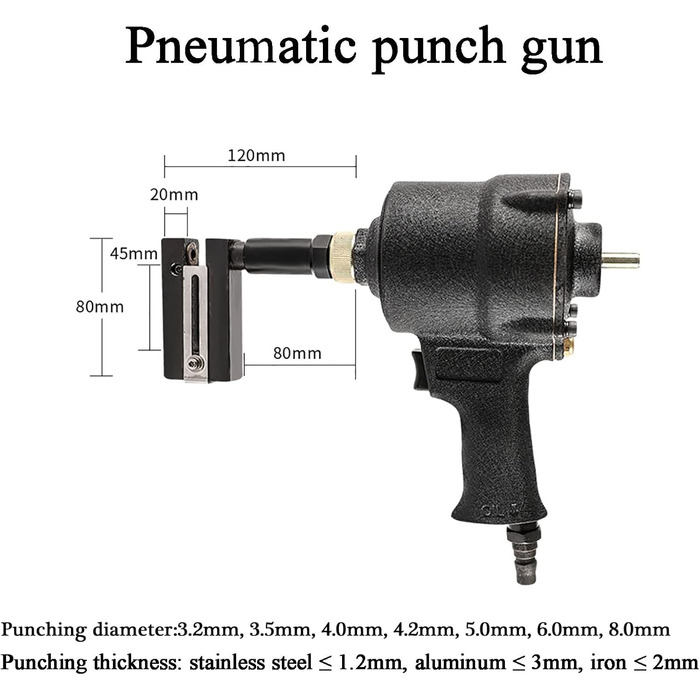 Промисловий пневматичний діркопробивач, 3,2-8 мм, пневматичний діркопробивач, затискні головки можуть обертатися на 360 градусів, пневматичний перфоратор для дверей, заводу, офісу та дому, 5,5 мм (3,5 мм)