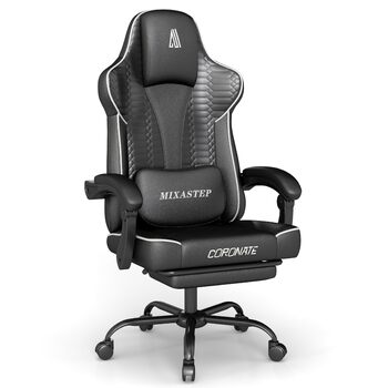 Ергономічне ігрове крісло, офісне крісло з підставкою для ніг, регульоване по висоті та нахилу, надзвичайно широке сидіння (51 см), ергономічна поперекова опора, вантажопідйомність до 150 кг, білий колір