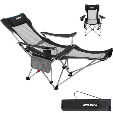 В-1 складне кемпінгове крісло, пляжне крісло з регульованою спинкою та підставкою для ніг, розслаблююче крісло/шезлонг з підставкою для чашок, рибальське крісло для кемпінгу на свіжому повітрі A*mesh - чорний/сірий, 2-