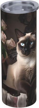 Кухоль з прямою трубочкою, елегантний принт сіамського кота, дорожній кухоль, підходить для кемпінгу, офісу та дому, 590 мл