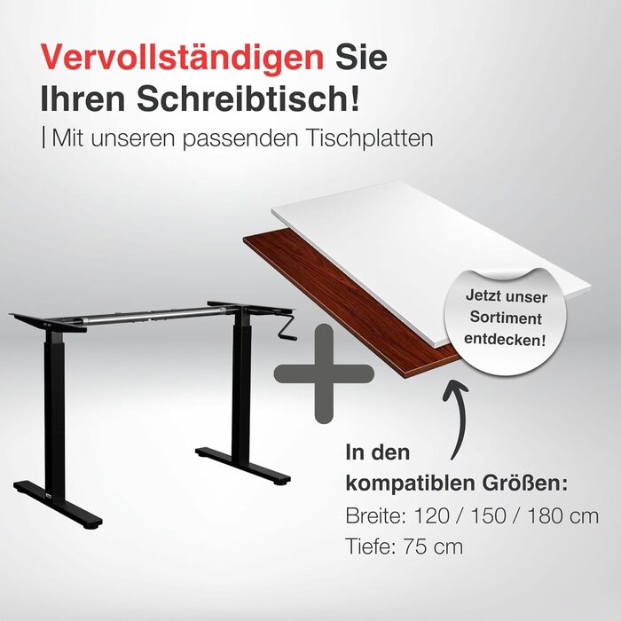 Каркас столу ergoM з регулюванням висоти та ручкою чорного кольору Висота каркасу столу регулюється від 73 до 121 см Стіл з ручним регулюванням висоти, ідеально підходить для офісу та домашнього офісу (чорний)