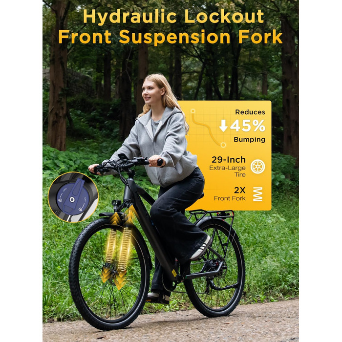 Електричні велосипеди 27,5/29 дюймів, Знімний акумулятор 36 В 12,8 Аг, Двигун 250 Вт до 25 км/год, Запас ходу 50-80 км, Міський електровелосипед Pedelec MTB для дорослих, Сірий BK7S PLUS - 29 дюймів - 7 швидкостей