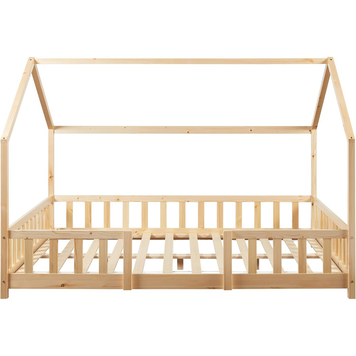 Дитяче ліжко Sisimiut домашнє ліжко 120 x 200 см із захистом від випадіння дерев'яне ліжко для дітей підлогове ліжко рейкова рама