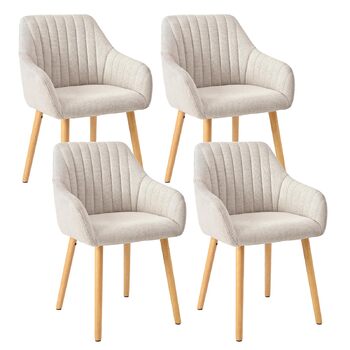 Крісло Обідній Набір з 4 Предметів Бежевий Дерев&39яний Набір Крісло М&39яке Крісло з Підлокітниками Їдальня Кухонний Крісло Вітальня Крісло з Поліестеру Набір з 4 Предметів Бежевий-поліестер