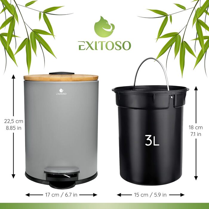 Маленький сміттєвий бак Ванна кімната сіра - Косметичне відро 3 л бамбукове нековзне - педальне відро для сміття Ванна кімната з н