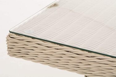 Садовий обідній стіл CLP з поліратангу FISOLO приблизно 79 x 138 см Висота 67 см Скляна стільниця безпечне скло 5 мм товщина ротанга 5 мм, колір перлинно-білий