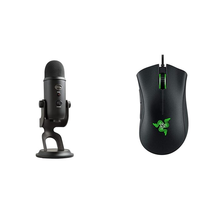 Мікрофон Blue Yeti для запису, стрімінгу та геймінгу та дротова ігрова миша Razer DeathAdder Essential (2021)
