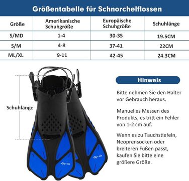 Ласти для сноркелінгу Glymnis, регульовані, для дорослих та дітей, короткі ласти для дайвінгу, плавання, сноркелінгу, розмір S/M (37-41), чорний/синій