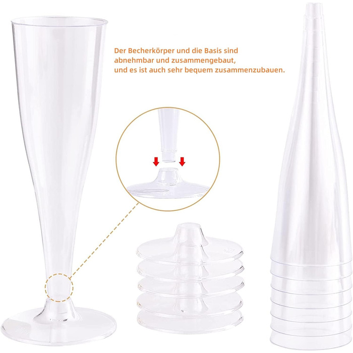 Пластикові келихи для шампанського Alihoo, 20 шт. прозорих пластикових келихів для шампанського, десертні чашки, келихи для шампан
