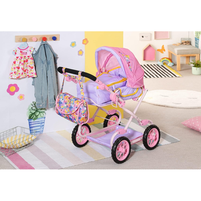 Коляска для ляльок BABY born Deluxe Pram з регульованою висотою ручки та пеленальною сумкою, лялькові аксесуари для ляльок майже б