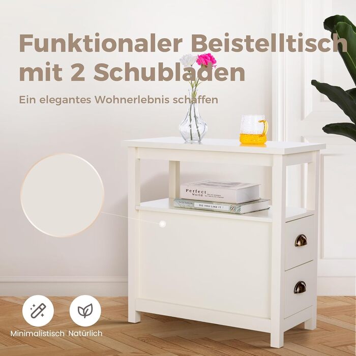 Журнальний столик MAISON ARTS, вузька тумбочка з 2 шухлядами, журнальний столик для вітальні, спальні, колір слонової кістки