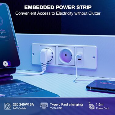 Ігровий стіл Grandder, ігровий стіл 120x50 см з розеткою та світлодіодним освітленням, комп&39ютерний стіл з двосторонніми полицями та шухлядою, ПК-стіл для домашнього офісу з відділенням для зберігання, білий