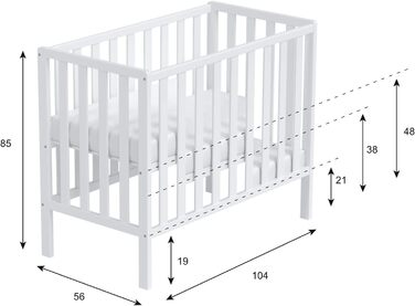 Дитяче ліжечко/спальне місце Love For Sleep 100x50 см з пінопластовим матрацом сірого кольору Paris Дитяче ліжко Baby Bed Wood - Дитяче ліжко Дитяче ліжко, Ліжечко-трансформер, дитяче ліжко сірого кольору Без шухляди