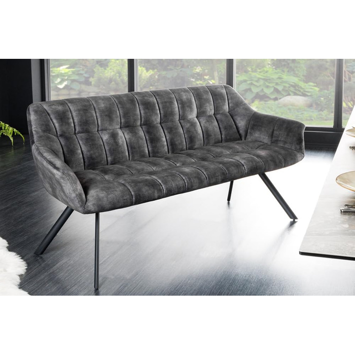 Обідня лавка Riess Ambiente Papillon - 165 см - сіро-чорна - оксамитовий металевий каркас, спинка, підлокітники, м&39яка лавка, кухонна лавка, обідня лавка