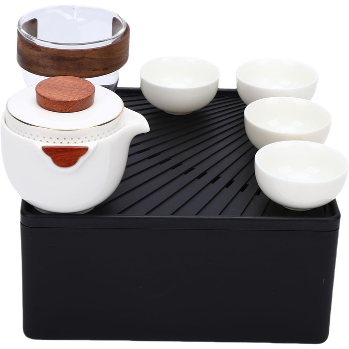 Набір для чаювання Кунг-Фу, портативний керамічний чайник з 4 міні-чашками, ідеальний для кемпінгу та подорожей