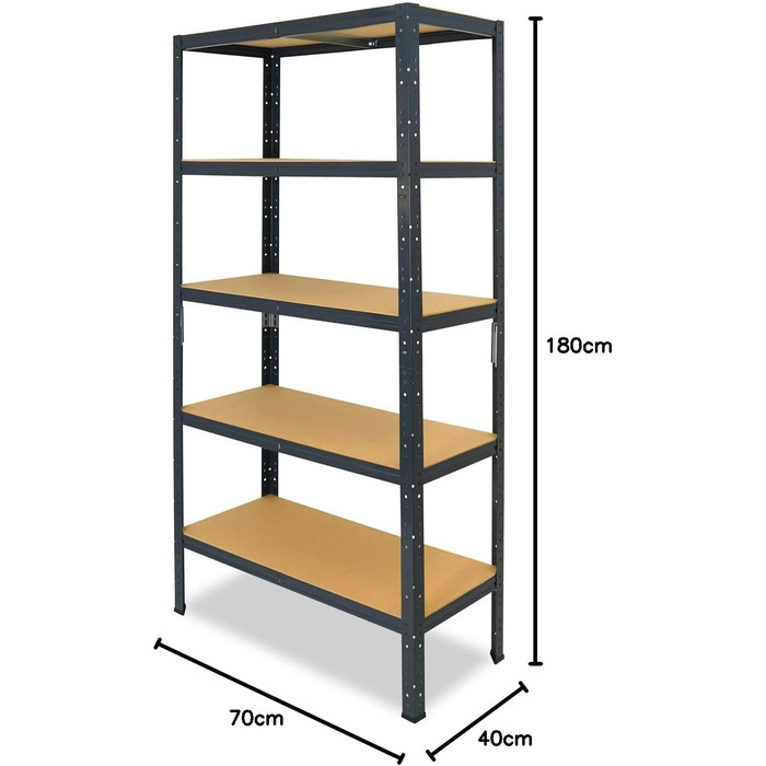 Надміцний домашній стелаж, антрацитовий/металевий стелаж з 5 полицями/металевий стелаж для підвалу, гаражний стелаж, стелаж для майстерні або стелаж для зберігання/змішаний металевий стелаж з вантажопідйомністю 175 кг В 180 см / Ш 70 см / Г 40 см, 180x70x