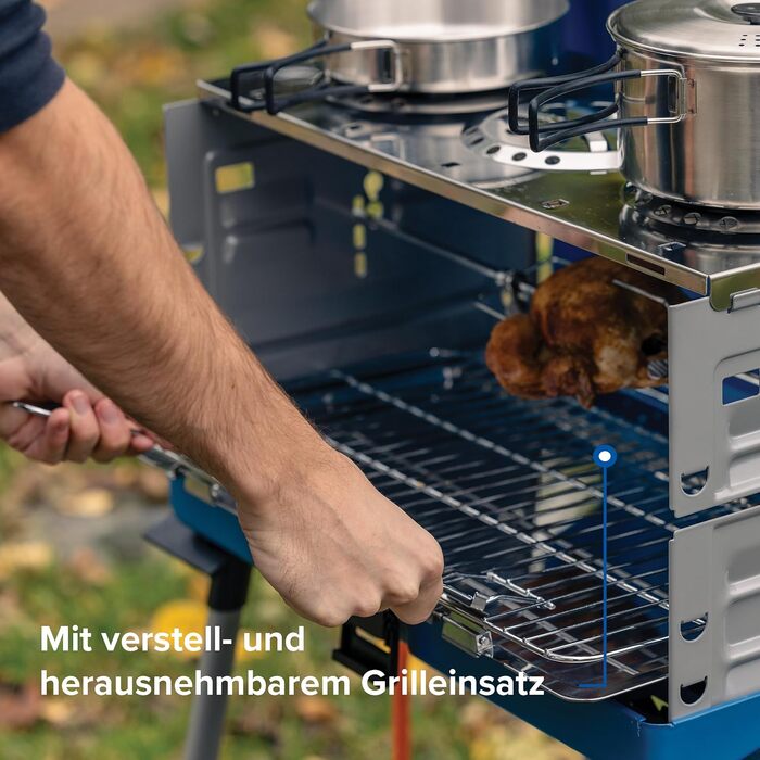 Газовий кемпінговий гриль зі знімними ніжками, портативний гриль та 3-конфорочна плита в одній валізі-гриль, включаючи вертел, 5200 Вт, 72,5 x 54 x 108 см, 200 SGR