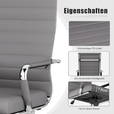 Ергономічне офісне крісло UEV зі штучної шкіри, S-подібна поперекова опора, міцне робоче крісло з підлокітниками, сучасне поворотне крісло, функція гойдання, регулювання висоти до 150 кг, сірий колір