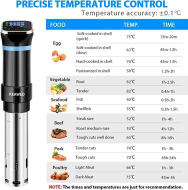 Вт Sous-Vide Cooker Stick Precision Cooker Immersion Ciculator Precision Cook Pot, діапазон температур 25C-95C (0.1C) Цифровий таймер, сенсорний РК-дисплей, ультратихий, нержавіюча сталь, 1100