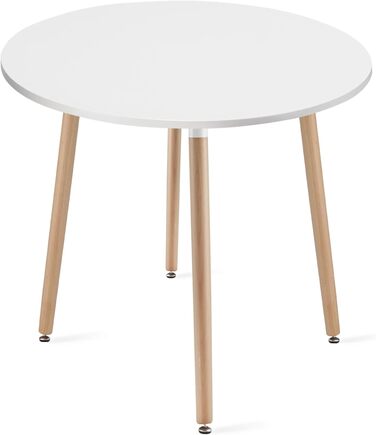 Обідній стіл Home Collective, круглий білий обідній стіл з ніжками з натурального бука, діаметр 80 см, сучасний та ергономічний дизайн для кухні, їдальні, вітальні, міцна стільниця з МДФ, 80 см, білий/натуральний