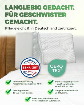 Дитяча подушка Welldora з піни з ефектом пам&39яті 30x50 см ергономічна подушка для дітей (28 років), росте разом з дитиною, дихаючий чохол 3D Tencel, сертифікований Oeko-TEX, безпечний, можна прати та приємно м&39який. Дитяча подушка білого кольору з пін