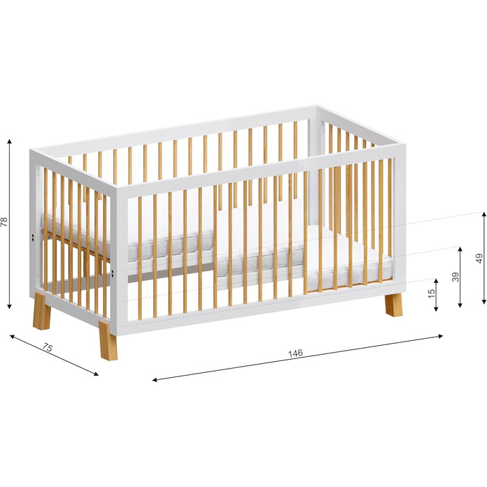 Дитяче ліжечко/бічне ліжко Love For Sleep 140x70 см із захисним бар&39єром, трансформоване, біла сосна Дитяче ліжко Alex, дерев&39яне дитяче ліжко - Дитяче ліжко, трансформоване ліжечко, дитяче ліжко біла/сонячна сосна
