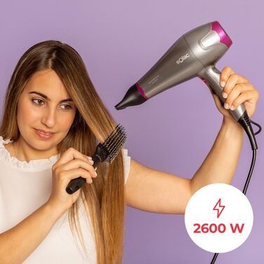 Фен Solac Expert 2600 Ionic 2600 Вт Іонізація Ефект антифриз 6 режимів швидкості та температури Холодне обдування Знімний фільтр Аксесуари в комплекті