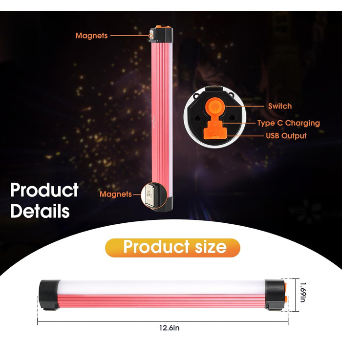 Ліхтар для кемпінгу LETOUR, акумуляторний кемпінговий ліхтар з 4 режимами, світлодіодний кемпінговий ліхтар, кемпінговий ліхтар з 3 рівнями яскравості, зовнішні кемпінгові ліхтарі, ліхтарі для кемперів, надзвичайно великий