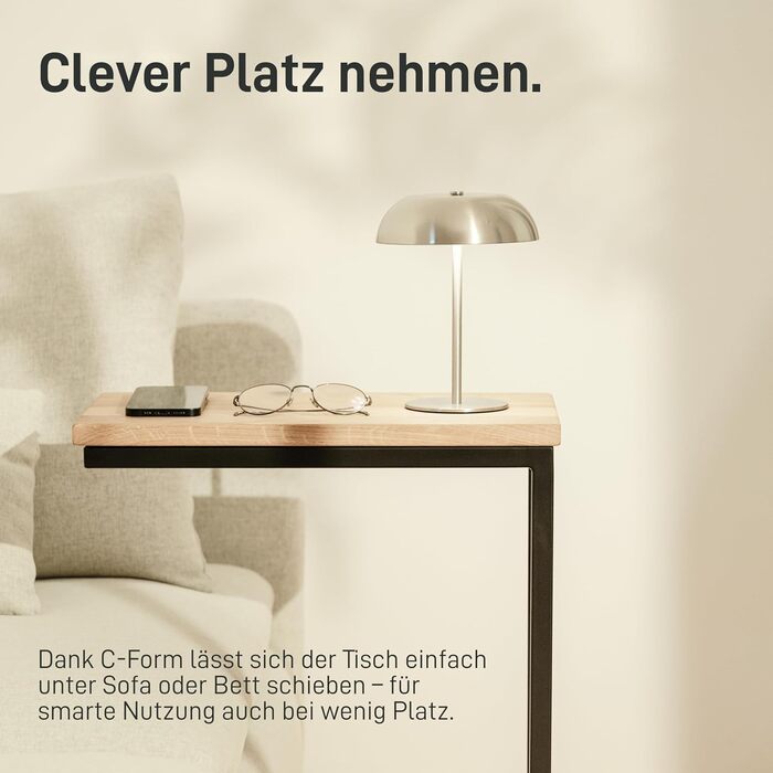 С-подібний журнальний столик Металевий та дерев&39яний столик для ноутбука Журнальний столик для дивана або крісла Практичне місце для зберігання Тумба під ліжком (з дубовою та білою стільницею) Зі стільницею з білого дуба