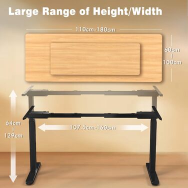 Рама столу AIMEZO з регулюванням висоти та 2 двигунами, електрична рама столу з портом USB-C, електрична рама столу з функцією запобігання зіткненням, керування пам&39яттю, чорна