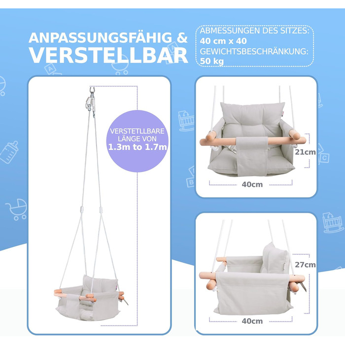 Полотняна дитяча гойдалка, дерев'яне підвісне сидіння гойдалки з ременями безпеки, міцна дитяча гойдалка, гойдалка для дітей для п