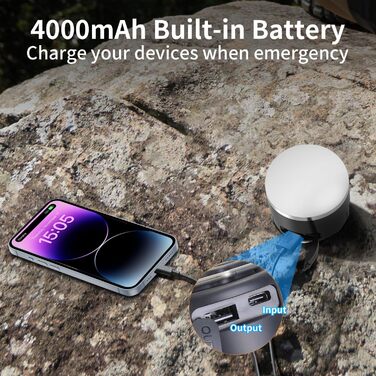 Акумуляторний світлодіодний ліхтар для кемпінгу - портативний кемпінговий ліхтар IP65, ультраводонепроникний, пилонепроникний, ліхтар для намету з 3 лампами, безступінчасті режими SOS, ліхтарі для намету для кемпінгу, походів та надзвичайних ситуацій, чор