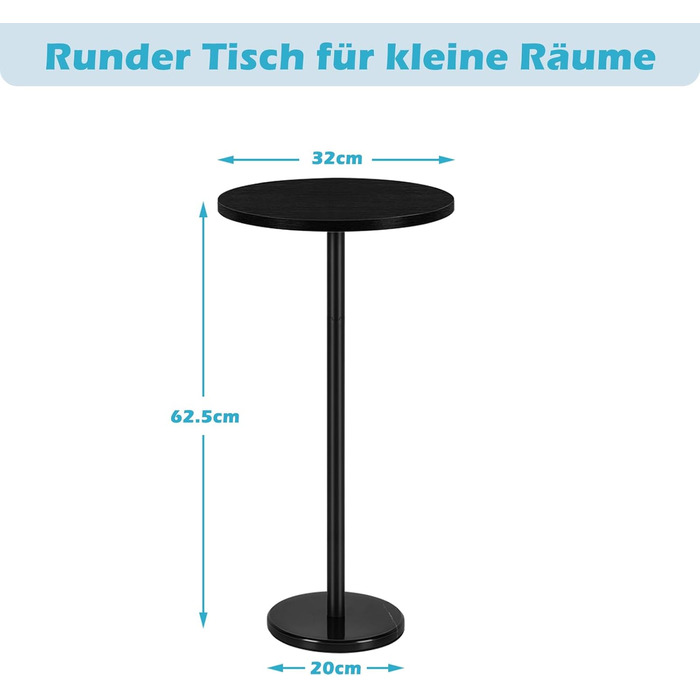Невеликий чорний круглий журнальний столик Smusei з мармуровою основою - приставний столик для вітальні, спальні, невеликих приміщень - 32 см, чорний